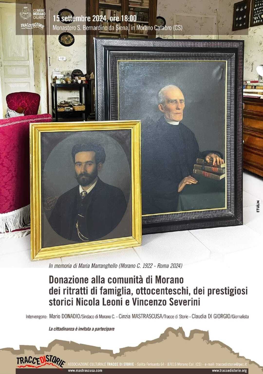 Donazione dei ritratti storici di Nicola Leoni e Vincenzo Severini alla comunità di Morano Calabro
