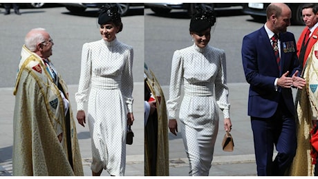 Kate Middleton, il look omaggio a Lady Diana per il Giorno della Vittoria: l'abito (riciclato) a pois e gli orecchini della defunta principessa