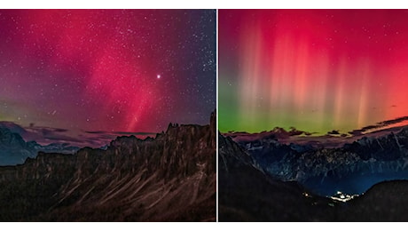 L'incanto dell'aurora boreale (FOTO) illumina i cieli del nord Italia: lo spettacolo visibile da Passo Giau