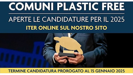 C’è tempo fino al 15 gennaio per candidarsi a “Comune Plastic Free 2025″