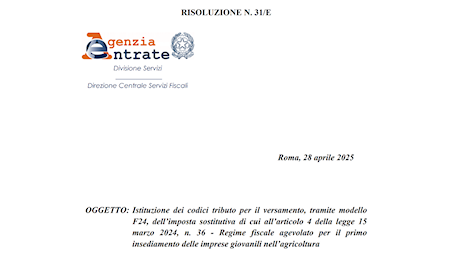 Giovani agricoltori: ecco i codici tributo del regime agevolato