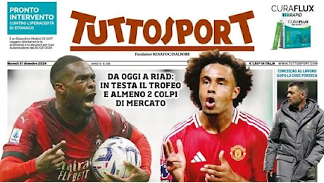 Tuttosport in apertura sui bianconeri: Juve, Supercoppa poi Tomori-Zirkzee