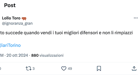 Cagliari-Torino 3-2, le reazioni social:”Questo succede quando vendi i difensori”