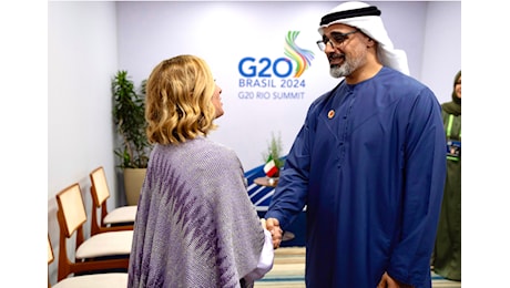 Vertice G20, il Presidente Meloni incontra il Principe Ereditario dell’Emirato di Abu Dhabi