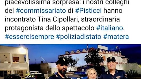 Tina Cipollari fermata dalla polizia: la Questura di Matera posta la foto con commento a effetto ed esplode la polemica