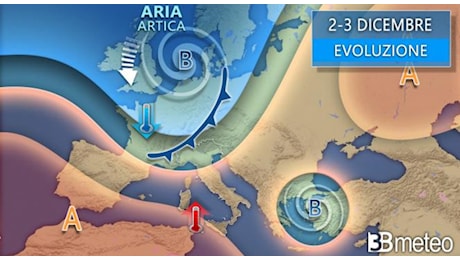 Freddo artico sull'Italia, crollo termico fino a 10°C: arrivano pioggia, neve (anche in collina) e venti forti