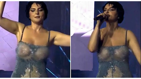 Arisa, l'abito trasparente lascia San Siro a bocca aperta: il look sexy della cantante al concerto dei Club Dogo