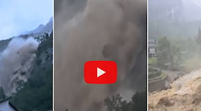Meteo: Piemonte, enorme massa d'acqua piomba dalla cascata di Noasca sul paese, il Video
