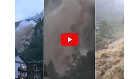 Meteo: Piemonte, enorme massa d'acqua piomba dalla cascata di Noasca sul paese, il Video