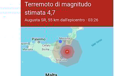 Scossa di terremoto di 4.7 a Siracusa, la scossa avvertita nella Sicilia Orientale