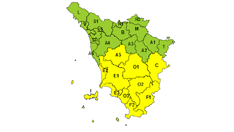 Codice giallo per pioggia con previsioni di peggioramento mercoledì 23 - Toscana Notizie