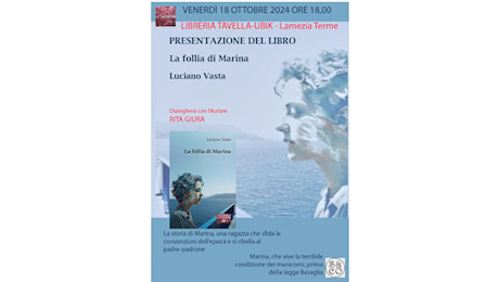 Lamezia, il 18 ottobre presentazione del libro “La follia di Marina” di Luciano Vasta