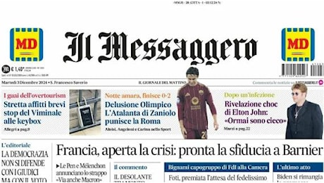 Il Messaggero apre sulla Roma: Delusione all'Olimpico, vince l'Atalanta di Zaniolo