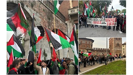 Udine, corteo pro Palestina in centro prima della partita Italia-Israele. FOTO