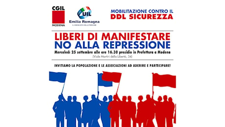 LIBERI DI MANIFESTARE, NO ALLA REPRESSIONE. PRESIDIO CONTRO IL DDL SICUREZZA MERCOLEDI’ 25 SETTEMBRE