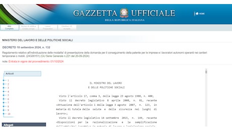 Patente a crediti nei cantieri: pubblicato il decreto attuativo, in vigore dal 1° ottobre